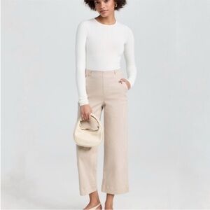 NWT SPANX Stretch Twill Cropped Wide Leg Pant Bone XL High Rise Pull On